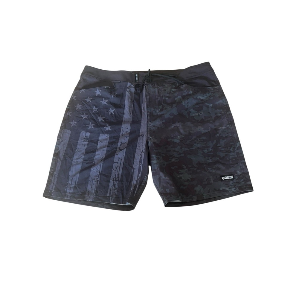 Freedom Industries Board Shorts 3XL Black Green USA Flag Camo Performance Trunks